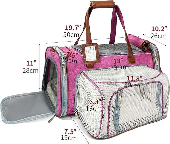 Mr. Peanut's Gold Series Big Apple XL Expandable Airline Capable Soft Sided Pet Carrier, Premium Brand Self Locking Zippers, Plush Faux Fleece Bedding with a Sturdy Plywood Base (Rosa Red)