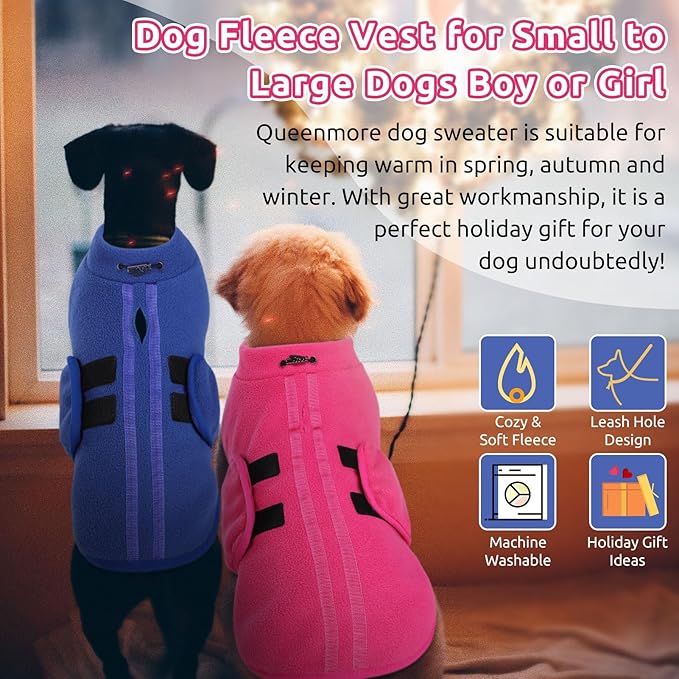 Queenmore Soft Fleece Dog Jacket, Warm Winter Coat with Leash Hole, Dachshund Sweaters for Small Dogs Cats Boy or Girl (Blue, S)