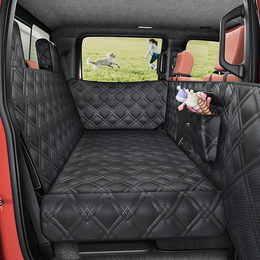 Truck Back Seat Extender for Dogs – Waterproof Full Size Pickup Pet Seat Cover with Door Protection, Hard Bottom Holds 420 lbs Dog Hammock for F150, RAM 1500 & More