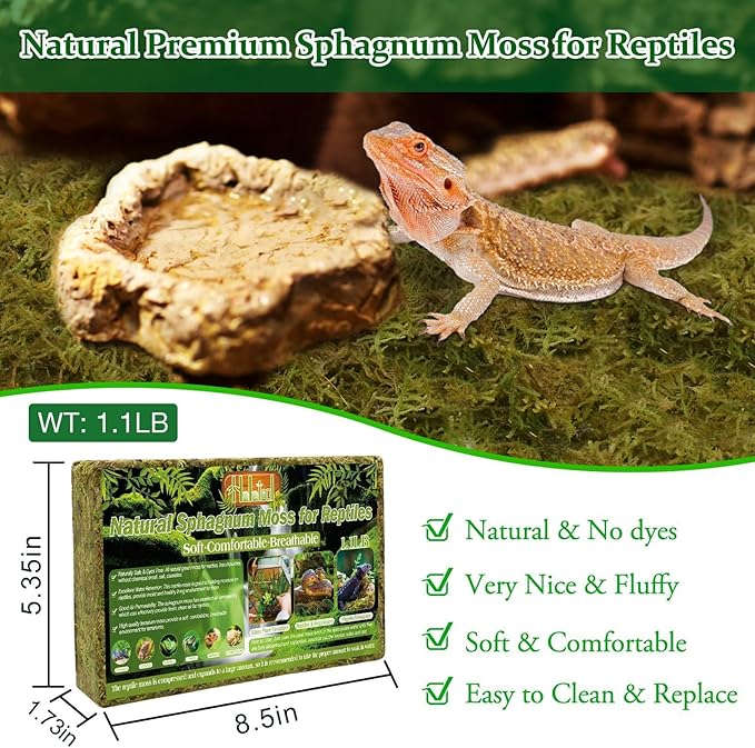 Halatool 1.1LB Natural Sphagnum Moss for Reptiles- 25QT Green Moss for Terrarium Plants Long Fiber Reptile Moss for Leopard Gecko Snake Hamsters Tortoises Frogs Lizards Salamanders