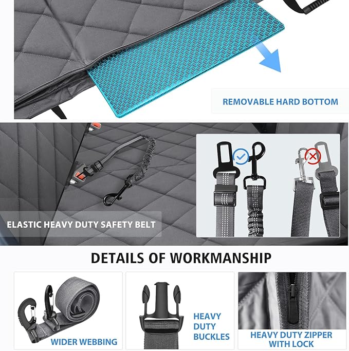 Back Seat Extender for Dogs, Dog Car Seat Cover for Back Seat, 400lbs Capacity Hard Bottom Car Seat Cover for Dogs, Waterproof Dog Hammock for Mid-Size Cars, SUVs, Trucks Grey(52‘x24.8’)