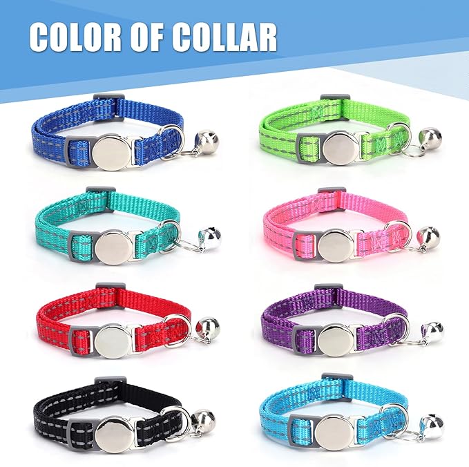 Personalized Engraved Cat Collar|Breakaway Safety Round Buckle|Reflective Adjustable Collar with ID Name Tag & Bell for Kittens & Puppies Cats,Red (7.5'' - 12'')
