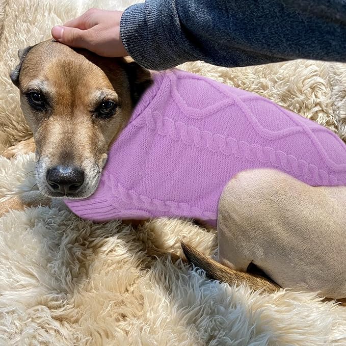 Queenmore Small Dog Pullover Sweater, Cold Weather Cable Knitwear, Classic Turtleneck Thick Warm Clothes for Chihuahua, Bulldog, Dachshund, Pug (Lilac, X-Small)