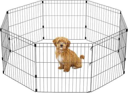 IRIS USA 24" 8-Panel Metal Pet Dog Puppy Playpen, Indoor/Outdoor Dog Fence, 58 x 58 x 24, Foldable, Customizable, Black