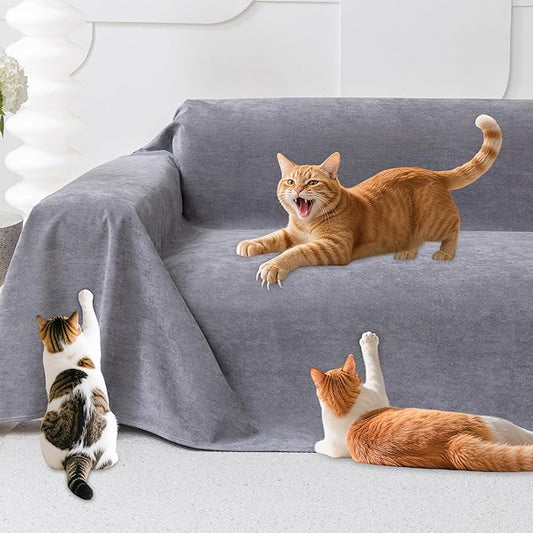 Loiion Cat Scratch Furniture Protector - Anti-Slip, Waterproof Sofa Cover to Keep Cats Off, Pet-Friendly Couch Protectors for 3 Cushion Couch, Gray Anti-Scratch Couch Cover for Pets and Kids 134"X71"