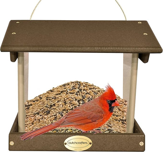 Plastic Hanging Hopper Bird Feeder, Large Bird Feeders for Outdoors, Suitable for Food, Seed, Mealworm (Large, Milwaukee Brown & Weatherwood)