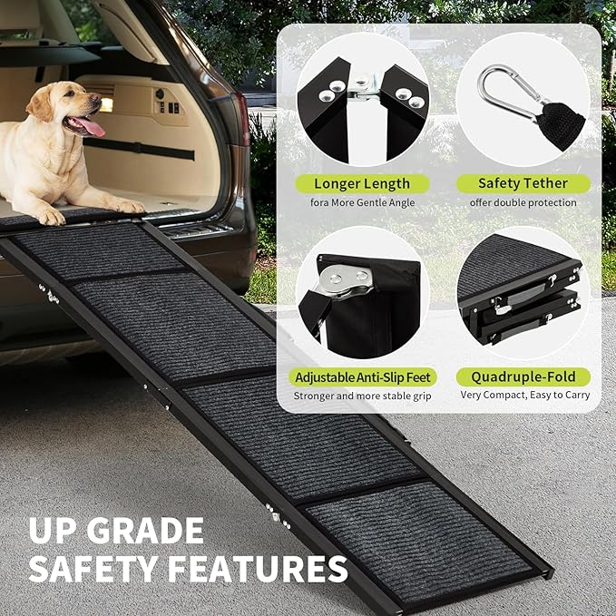 Upgraded Heavy Duty Dog Ramp for Cars - 71" Long & 20" Wide Folding Pet Ramp for Large Dogs with Non-Slip Surface Portable Dog Car Ramp for SUV Car & Truck, Outdoor Dog Ramp Up to 270 LBS
