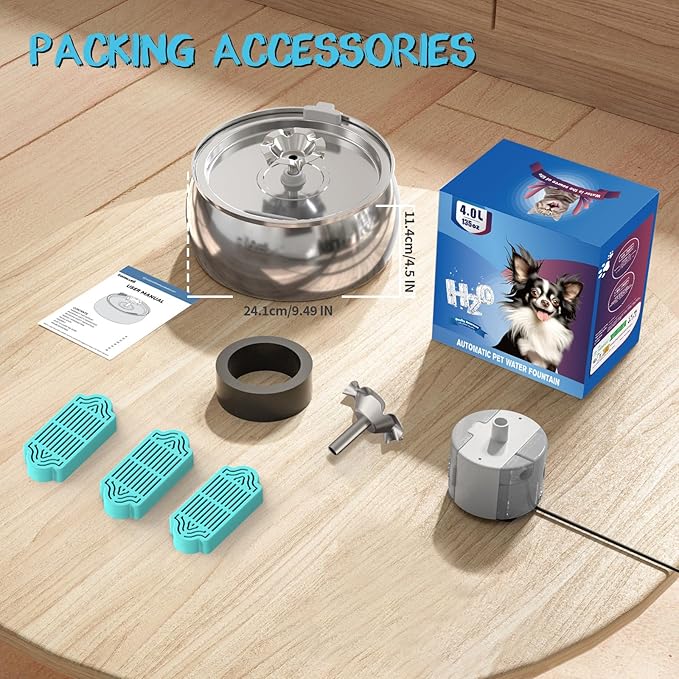 Tomxcute Cat Water Fountain - 4.0L/135oz Flower Design Fountain for Drinking - Large Capacity Stainless Steel Cat Water Fountain - Comes with 3 Replacement Filters