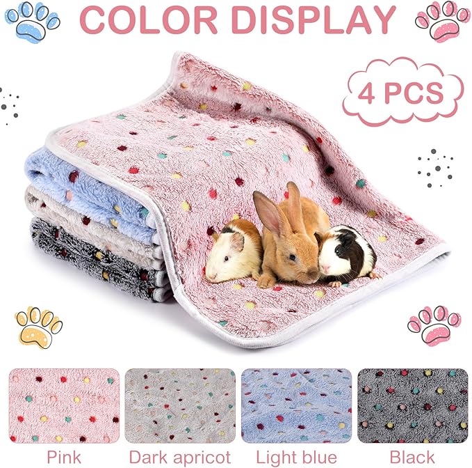 4 Pcs Waterproof Guinea Pig Blankets Washable Small Animal Fleece Bedding Absorbent Guinea Pig Cage Liners Reusable Pet Pee Pad Sleep Mat Pad Cover for Hamster Ferret