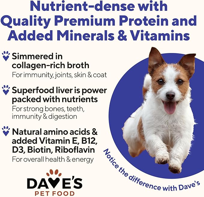 Dave's Pet Food Wet Dog Food & Topper (Chicken & Beef), Made in USA Naturally Healthy Canned with Added Vitamins & Minerals, Gluten Free, 13.2 oz (12 Pack)