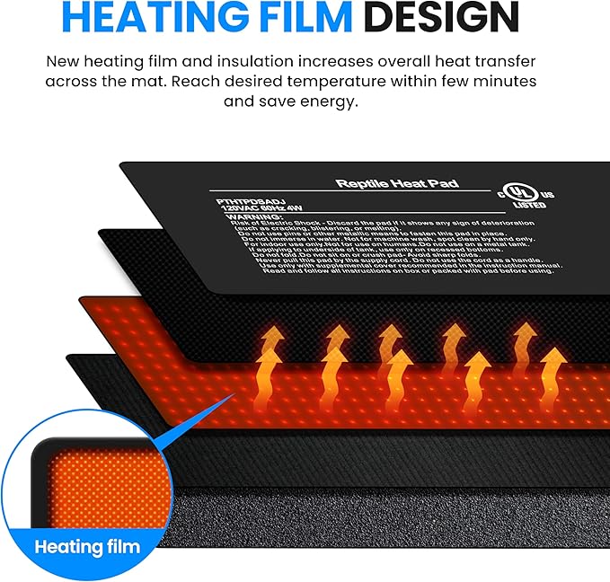Simple Deluxe 4X7 Inch 4W Reptile Heating Pad with Temperature Adjustable Knob Under Tank Terrarium Heating Mat for Turtles, Lizards, Frogs, and Other Reptiles, 2 Pack