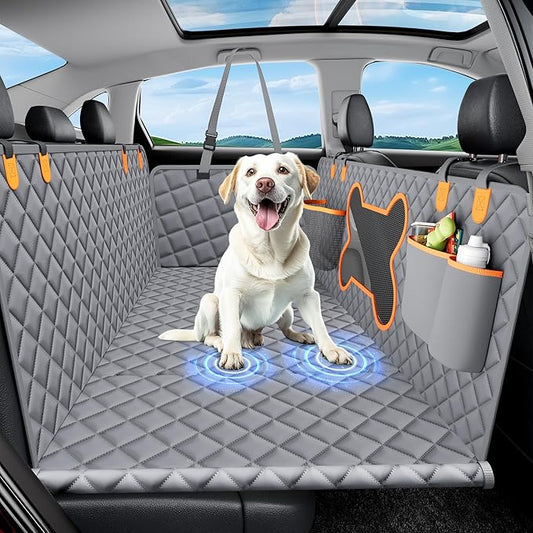 XL Dog Car Seat Cover for Back Seat,Hard Bottom Backseat Extender,45% Larger Space Dog Bed, 100% Waterproof Pet Seat Protector with Mesh Window, 3 Loading Boards, Car Hammock for Small Truck SUV