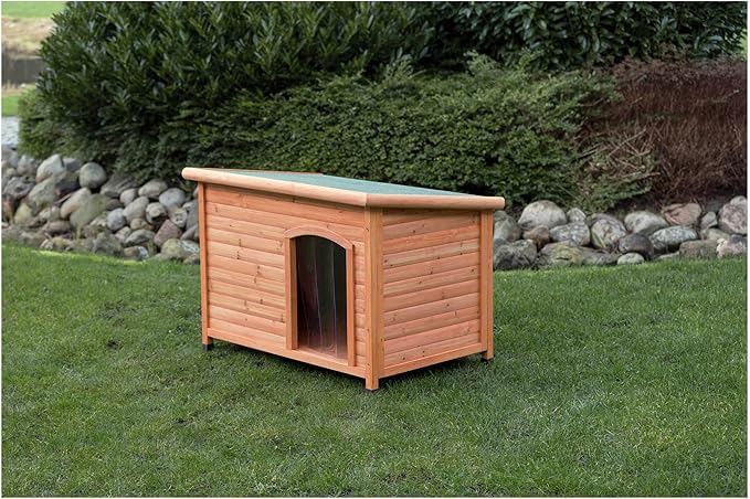 TRIXIE Natura Classic Insulated Weatherproof Dog House with Plastic Door Flap, Hinged Roof, Adjustable Legs, Largeoor Flap, Flat Hinged Roof, Adjustable Legs, Brown, Large