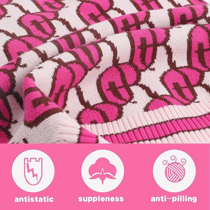 Dynamic Letter Patterned Button Cardigan Dog Sweaters,Boys' Dog Sweater,Girls' Dogs Sweaters,Knitted Pet Clothes,Pet Clothing,Fit for Kinds of Dogs and Different Seasons (Pink L)