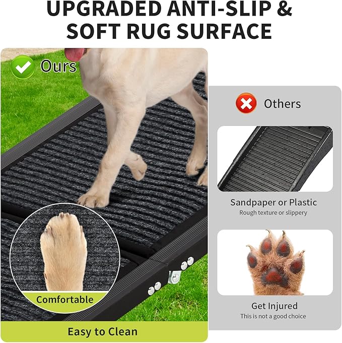 Upgraded Heavy Duty Dog Ramp for Cars - 71" Long & 17" Wide Folding Pet Ramp for Large Dogs with Non-Slip Surface Portable Dog Car Ramp for SUV Car & Truck, Outdoor Dog Ramp Up to 250 LBS