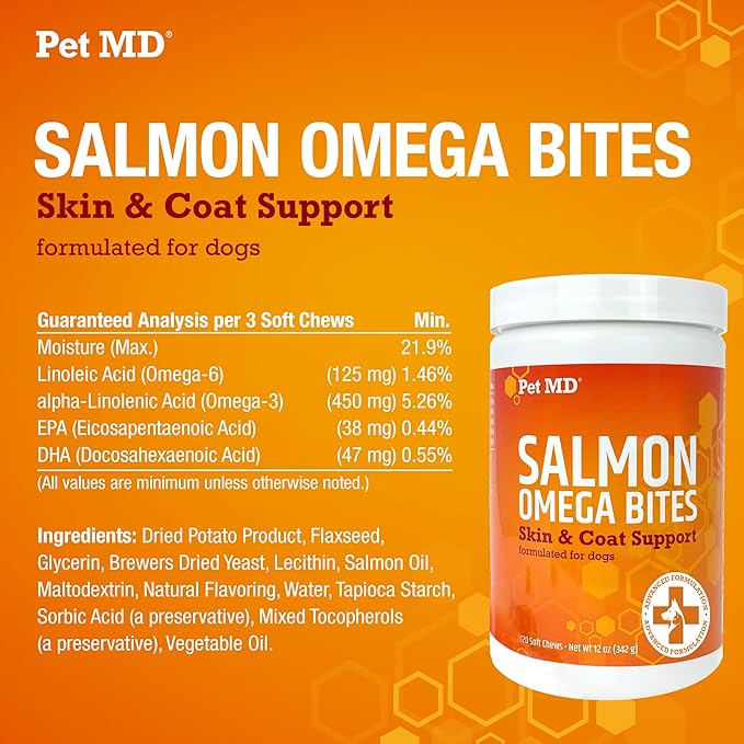 Pet MD Salmon Omega Bites & Ear Wipes & Oatmeal + Aloe Shampoo & Cucumber Melon Body Spray
