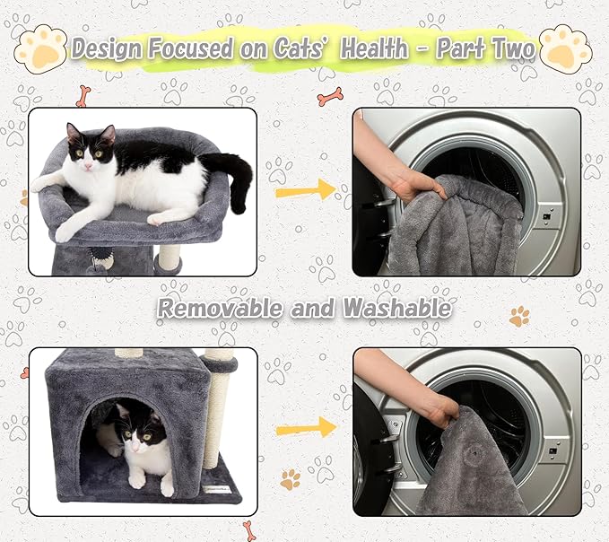 26.8" Small Cat Tree Tower,Cat Scratching Post for Indoor Cats,Featuring with Cat Cave & Cozy Perch,Cat Self Groomer and Interactive Dangling Ball Great for Kittens/Cats (Smoky Gray, Medium)