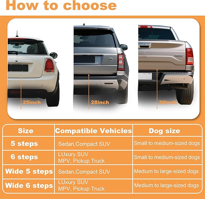 Extra Wide Dog Ramp for Car Truck and SUV Dog Stairs for Large Dogs Folding Pet Stairs with Non-Slip Rug Surface Supports Up to 280 lbs (Wide 6 Steps)