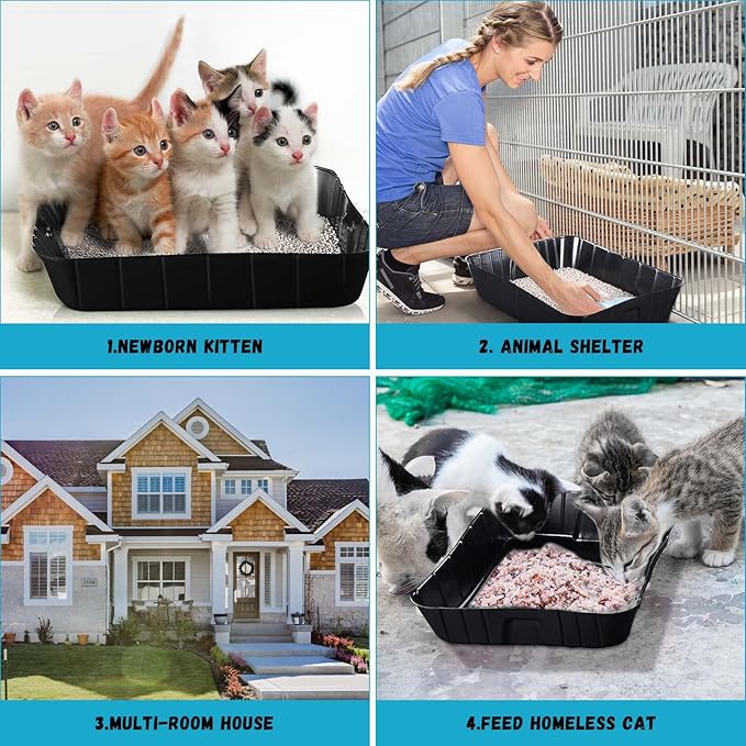 Bokon 25 Pcs Disposable Litter Boxes for Cats Plastic Cat Litter Tray Large Kitten Pan for Kitty Rabbit Guinea Pig Hamster Pets Supplies Travel Home Toilet, 15.7 x 11.8 x 3 Inches(Black)