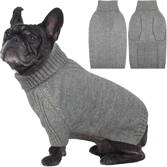 IECOii Dog Sweaters For Medium Dogs Girl Boy,Holiday Knit Doggy Sweatshirt with Sleeve,Turtleneck Thick Warm Dog Sweaters for Winter,Pullover Knitwear for French Bulldog,Boston Terrier (Light Grey, L)