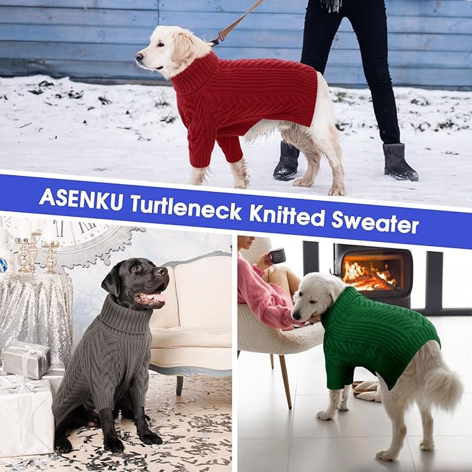 ASENKU XL Dog Sweater, Dog Sweaters for Extra Large Dogs,Pet Sweatshirt Apparel Turtleneck Pullover Winter Pitbull, Labrador Retriever(Dark Grey, X-Large)