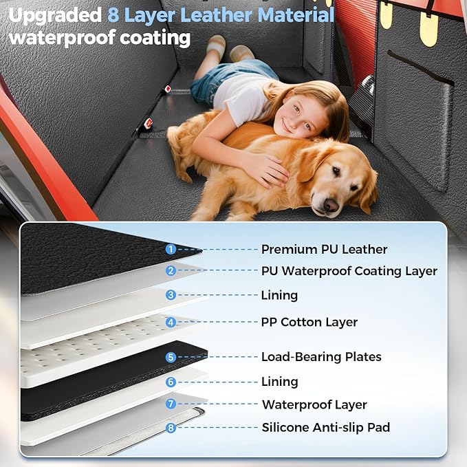 2025 Upgraded Dog Car Seat Cover for Back Seat with Hard Bottom Car Seat Cover for Dogs, Waterproof Pet Seat Protector, Non-Slip Scratch-Resistant Surface, Supports 400lbs, Easy to Clean and Install