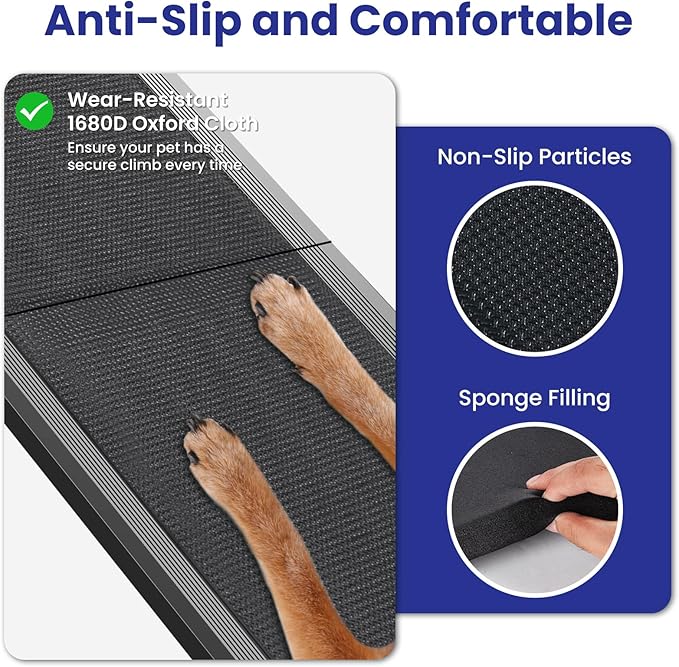 Dog Ramp for Car, 67" L x 20" W Extra Wide Folding Dog Ramp, Pet Ramp with Non-Slip Rug Surface, Dog Steps Supports Up to 250 lb, Outdoor Dog Ramp for Car, SUV, Truck