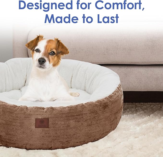 AMERICAN KENNEL CLUB 31" Mason Fabric Round Pet Bed - Stylish Washable Dog Bed with Non-Slip Bottom, Plush Sleeping Surface - for Cats, Large Breeds