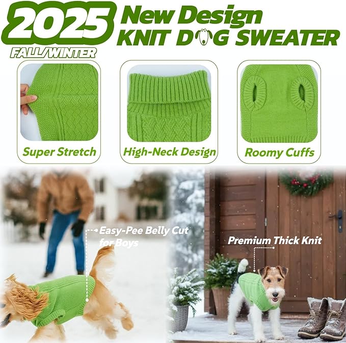 Classic Cable Knitwear Sweater for Large Dogs, Fall Dog Sweater for Female Male Pet, Soft Warm Turtleneck Winter Clothes for Pitbull Doberman, Cute Coat Clothing for Boy or Girl Doggie(Green, XL)