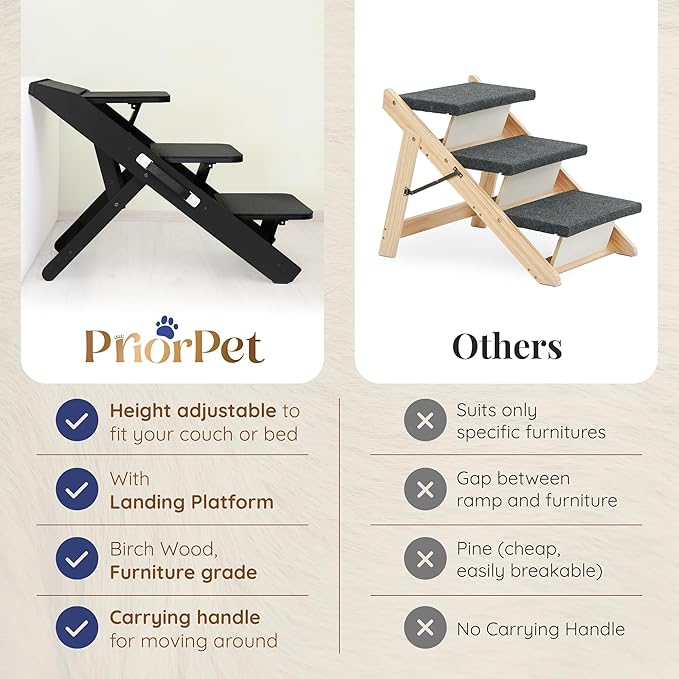 Dog Steps for Bed & Couch 2-in-1 Dog Stairs/Ramp - Height Adjustable Dog Ramp for Couch 7” - 20” - Pet Stairs, Dog Stairs for Small Dogs - Easy to Move Pet Steps with Landing Platform, Black