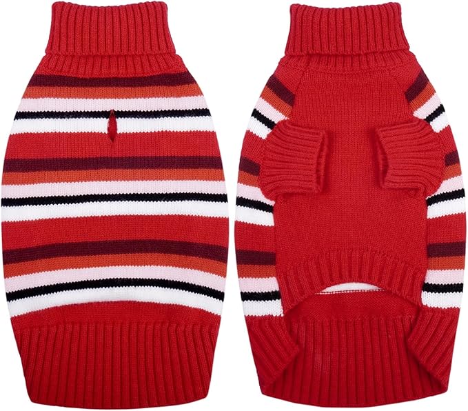 Kuoser Dog Sweater XL, Dog Sweaters for Large Dogs Boy Girl, Warm Pullover Doggie Striped Knitwear for Christmas, Winter Clothes Pet Apparel for Labrador Beagle, Red XL