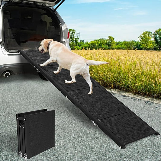 Dog Car Ramp for Large Dogs, Foldable Dog Steps Aluminum Dog Ramps, Dog Stairs with Nonslip Surface for High Beds, Trucks, Cars and SUV, Supports up to 260 lbs (67'' L x 20'' W)