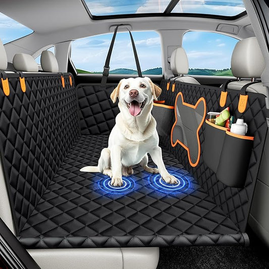 XL Dog Car Seat Cover for Back Seat,Hard Bottom Backseat Extender,45% Larger Space Dog Bed, 100% Waterproof Pet Seat Protector with Mesh Window, 3 Loading Boards, Car Hammock for Small Truck SUV
