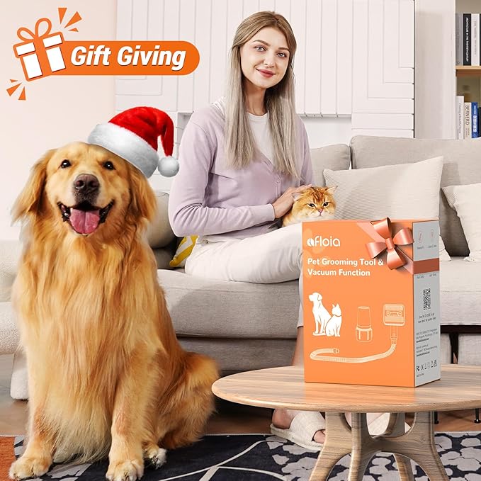 Afloia Dog Brush Vacuum Attachment - Pet Grooming Tool for Dogs & Cats (Vacuum Not Included), Compatible with 1-1.5" Round Port Vacuums (Dyson,Bissell,Eureka,Dirt Devil), with Extension Hose (White)