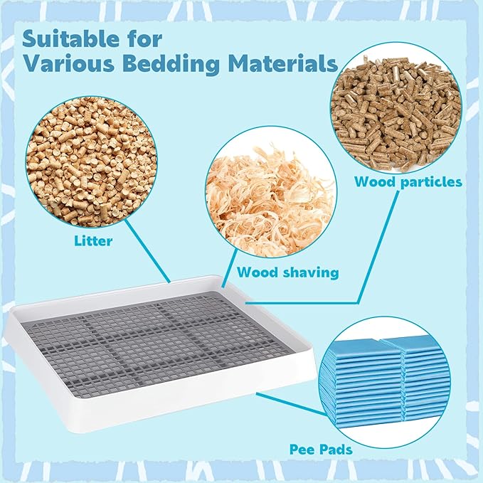 FHTONGE 2 Pcs Guinea Pig Litter Box for Cage, Guinea Pigs Litter Pan with Grid, Rectangular Small Amimal Potty Trainer Tray Pet Toilet for Rat Chipmunk Chinchilla Hedgehog Hamster Ferret Rabbit