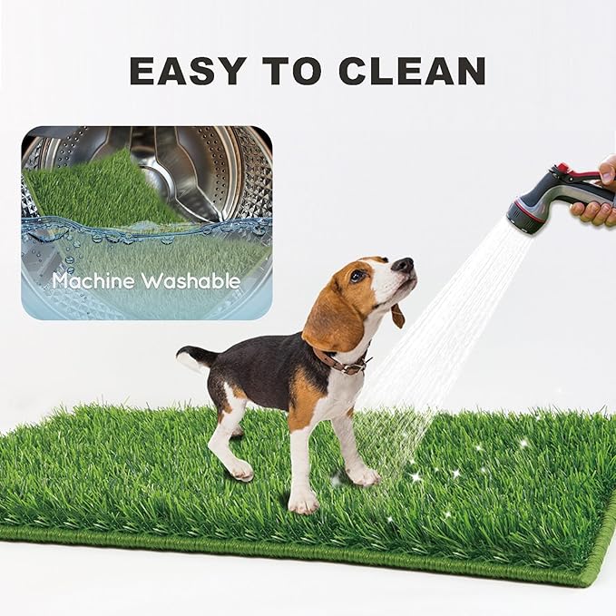 Dog Grass Pad with Tray Extra Large 45”×34” Ultra-Absorbent Artificial Grass Pad for Dogs Potty Grass Hemmed Edge for Indoor Potty Training, Reusable Dogs Pee Pads, Dog Litter Box Balcony