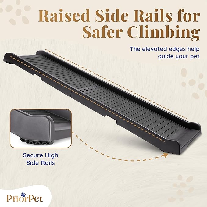 Dog Ramp for Car - 68,5" Long & 15" Wide - Rubber Anti-Slip Dog ramps for Large Dogs - Stable Dog Car Ramp 300 Pounds Capacity - Foldable Pet Ramp for Truck - Portable Folding Dog Ramp - Dark Gray