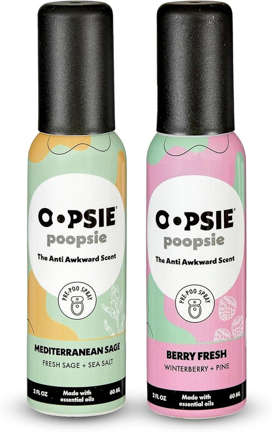 Mediterranean Sage and Berry Fresh- Before & After You Go Toilet Spray 2oz Each - Gift Set - Portable Odor Eliminator - 2 Pack