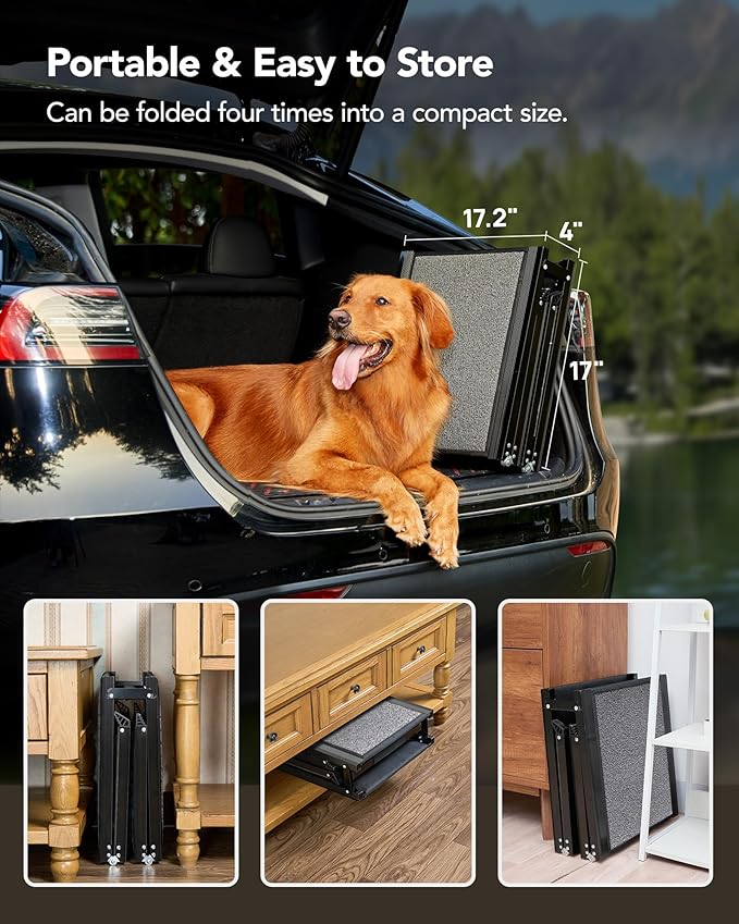 Upgraded Dog Ramp for Car 63" Long & 19.7" Wider Portable Dog Ramps for Large Dogs with Non-Slip Rug Surface for SUV Car & Truck, Up to 250LBS