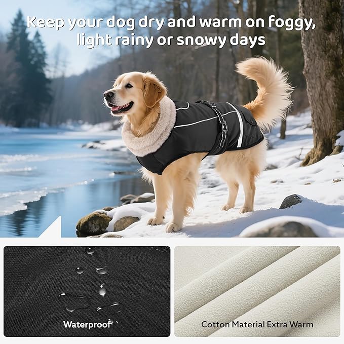Dog Coat, Dog Winter Coat Jacket Waterproof for XXXL Large Dogs, Pet Vest Warm Fleece Cozy for Cold Weather, with Harness Built in Reflective, Dogs Snowsuit Windproof, Adjustable Buckle