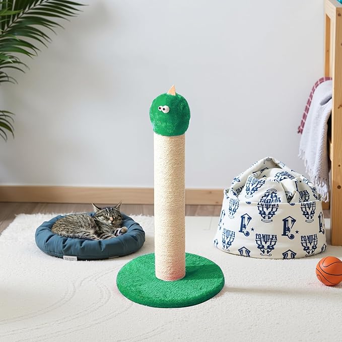 Cat Scratching Post, 22-Inch Tall Sisal Scratcher, Heavy-Duty Cat Climbing Stand for Indoor, Kittens & Large Cats, Green