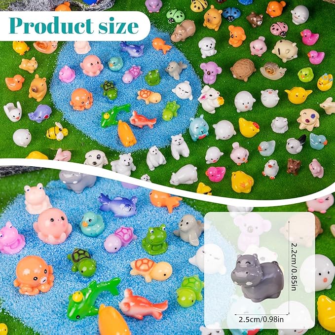 110pcs Mini Resin Animals 110 Styles Variety Tiny Animals Figures Miniature Little Small Animal Figurines Bulk for Micro Fairy Garden Landscape Accessories Hide Crafts Decor Aquarium