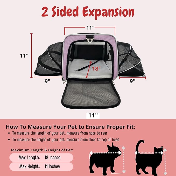 Airline Approved Expandable Premium Pet Carrier on Wheels- Two Sided Rolling Carrier- Designed for Dogs & Cats- Extra Spacious Soft Lined Carrier! - Pink (RL-PET-CARRIER-WHEELS)