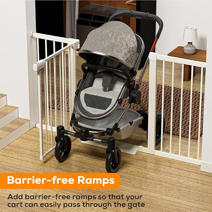 29.5-54.2" Baby Gate for Stairs, Pressure Mounted Dog Gate Indoor, Auto Close Pet Gate for Doorways No Drilling, Easy Install Baby Essentials with Large Walk Thru Door, White