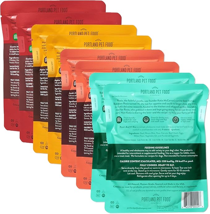 Portland Pet Food Company Fresh Dog Food Pouches - Human-Grade Topper Mix-Ins & Wet Pet Meals - Small & Large Breed Puppy & Senior Dogs - Gluten-Free Meal Toppers, Made in The USA - 8 Pack Variety