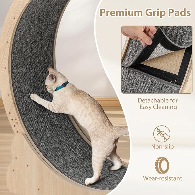 PETSITE 40 Inch Cat Exercise Wheel for Indoor Cats, Low Noise Cat Treadmill with Locking Mechanism, Carpeted Runway, and Teasing Toy