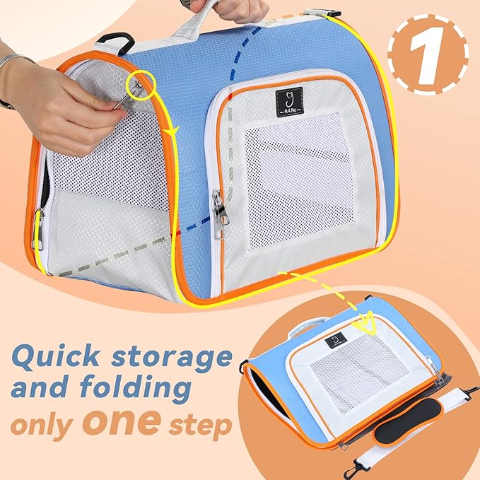 A4Pet Kitten Carrier, Airline Approved Pet Carrier for 1-12 lbs, Soft-Sided Pet Travel Carrier Blue,15.7 x 9 x 10.6, Small