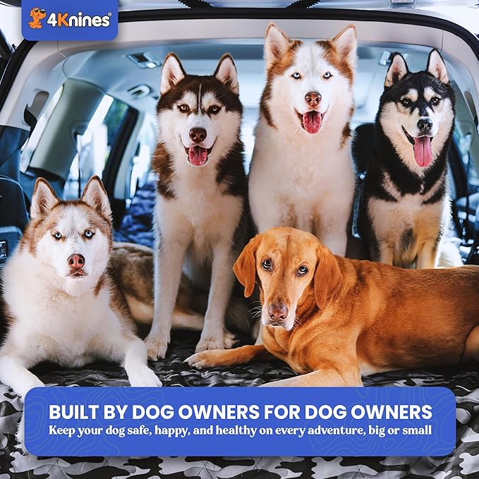 4Knines SUV Cargo Liner for Dogs, Trunk Mat for SUV, Durable Cargo Cover, Protector – Compatible with 60/40 Split Bench & Armrest Pass-Through, Waterproof, Machine Washable, Non-Slip (Small, Camo)