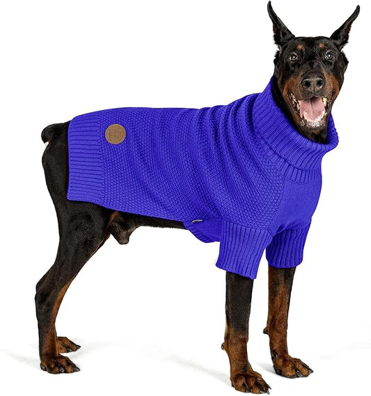 cyeollo Dog Sweater Pullover Turtleneck for Large Dogs, Classic Knitwear Fall Winter Cold Weather Dog Clothes Warm Pet Apparel Small Medium Large Doggie Sweaters, Royal Blue 2XL
