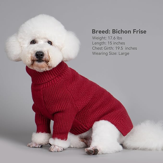 cyeollo Dog Sweater Warm Turtleneck Knitted Dog Christmas Sweaters with Sleeve Soft Winter Pet Clothes Sweaters for Dogs Girl